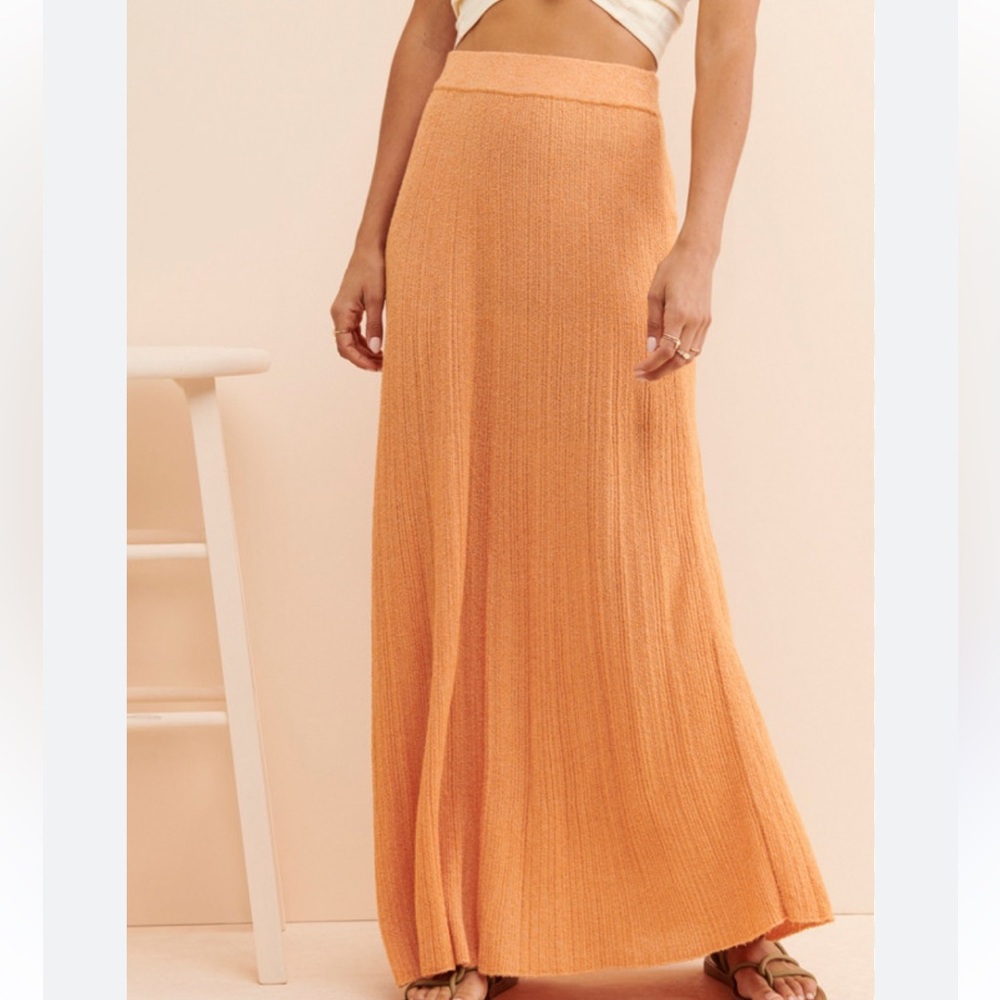 Current Air Anthropologie orange ribbed sonic sweater maxi skirt